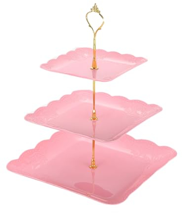 Spldsun PréSentoir à GâTeau, Assiette De Fruits à Trois éTages, Support à Desserts,avec Tige métallique pour Fête Anniversaire Mariage Noël (Rose)