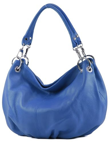 modamoda de IT40 Damen Leder/Nappaleder Schultertasche Hobo Bag handmade in Italy, Farbe:Signalblau Leder