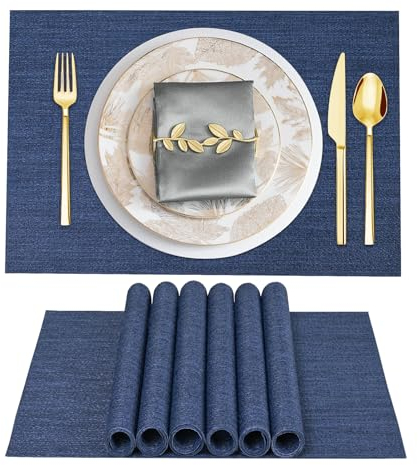 ARTAND Platzsets Abwaschbar 6er Set Vinyl Tischsets für Esstisch Küchen Platzset Dauerhaft PlatzdeckenTischzubehör -6er Set, 02 Marine Blau