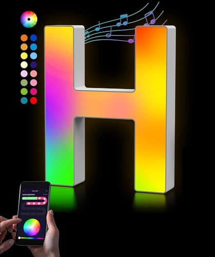 LED Buchstaben Lichter Alphabet - LED Brief Licht mit USB-Netzteil,APP-Kontrolle Musik Sync Dimmbar für Geburtstag Weihnachten Hochzeit Party Valentinstag & Festival Dekoration (H)