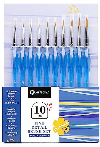 Artecho Pinselset Acrylfarben 10 Stück, Feine Pinsel für Malen nach Zahlen, Miniatur Pinsel Dünn für Modellbau, Aquarellfarben, Ölfarben, Gouache