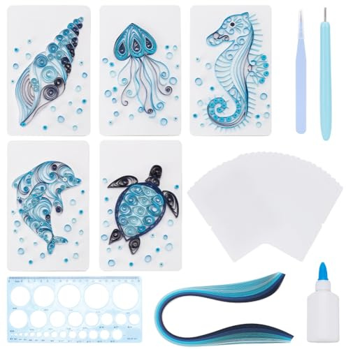 WEBEEDY 20 Sets Papier-Quilling-Set DIY Ozean-Grußkarte Herstellung Bausätze Mit Papier-Quilling-Streifen, Zubehör DIY Handgefertigtes Kunsthandwerk Zuhause Zimmer Wanddekoration Kreatives Geschenk