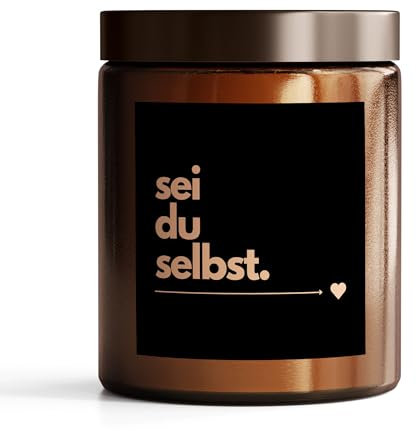 Interluxe Duftkerze im Apothekerglas mit Spruch Sei du selbst mit Blaubeere oder Pfirsich Duft Blueberry peach - Kerze aus Sojawachs Kerze mit Spruch (Pfirsich, Black)