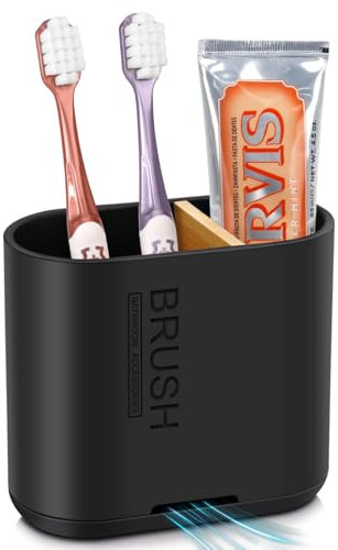 PARKMANI Portaspazzolino elettrico per bagno, porta spazzolino da denti e dentifricio, contenitore rimovibile per spazzolino da denti con drenaggio per famiglia, bambini (nero, medio)