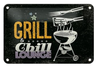 Blechschild 18 x 12 cm BBQ Schild: Grill & Chill Lounge - DekoNo7