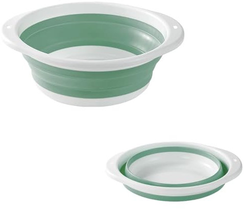 HUIBOHOU Folding Hand Wash Basin Multi-Functional Collapsible Washing Up Bowl Portable Washbasin Outdoor Travel Water Storage Basin (Green, 21cm)