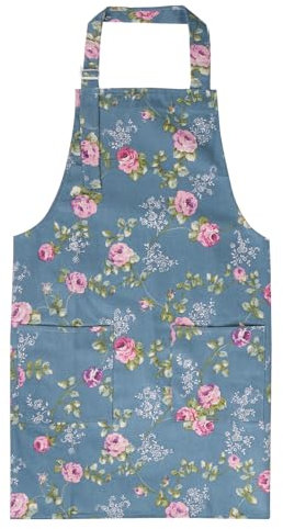 GEBETTER Delantal Cocina Mujer Algodón Flores Rosas Correa Cuello Ajustable Bolsillos, Mandil Cocina Mujer Regalo Mamá Abuela Día de la Madre Navidad Cumpleaños Barbacoa Restaurante Jardín