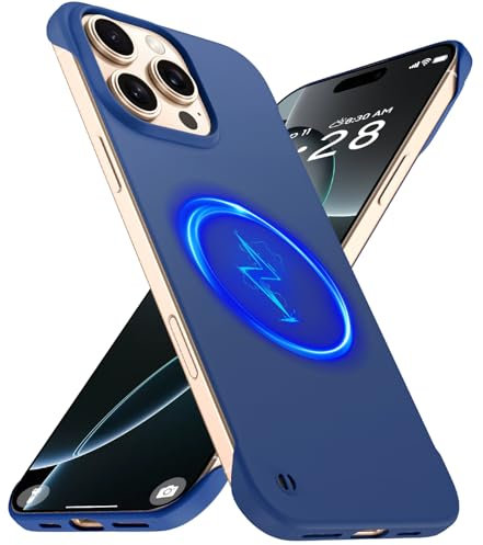GRECAZO Magnetic Slim Case Fit for iPhone 16 Pro Phone Case 6.3(2024) Ultra-Thin Lightweight Durable Frameless Matte Hard for MagSafe Cover Case with Pull Ring Shockproof Non Slip Rope-Blue