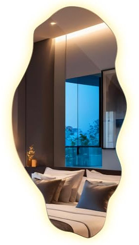 Decormat Spiegel LED 50x100 cm Unregelmäßiger Organische Asymmetrisch Für Küche Badezimmer Schlafzimmer Salon Beleuchtung LED Wandspiegel Loft Glamour Groß Farbe Warme Farbe