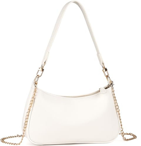 WantGor Clutch Tote Handtaschen, Umhängetasche für Frauen Crossbody Taschen Mini Hobo Bag Retro Vegan Leder Trendy Handtasche (Beige)