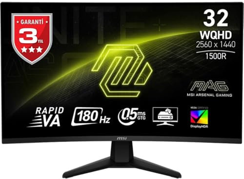 MSI MAG 32CQ6F Écran Gaming incurvé FHD de 32 - Dalle Rapid VA 2560 x 1440 1500R, 180 Hz / 0,5ms, DisplayHDR 400, AMD FreeSync, AI Vision, Compatible VESA, inclinable - HDMI 2.0b, DP 1.4a