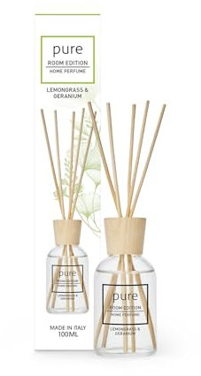Pure Room - Raumduft Stäbchen 100ml | Zitronengras & Geranie | Erfrischender Duftspender aus Bio-Alkohol | Langanhaltender Raumerfrischer für Wohnung & Büro