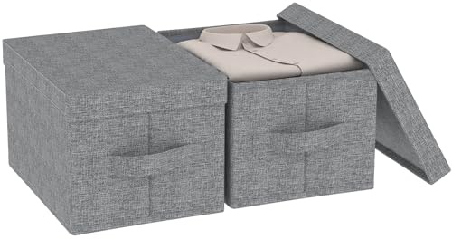 ENUMAIL Waschbare Aufbewahrungsbox mit Deckel,42x30x26cm,Grau,2 Stück | Faltbarer Ordnungsboxen,Kleidung Organizer Box,Organisationsboxen mit Griff,Waschbare Klappbox für Kissen Bettdecken