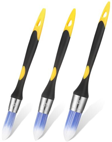 Invalidism 3 Pcs Paint Brush for Walls, 0.6/0.7/1 inch Small Paint Brushes for Decorating, Trim Painting Tools, Small Round Paint Brushes for Baseboards, Corners, Edges, Narrow Areas, Touch Up