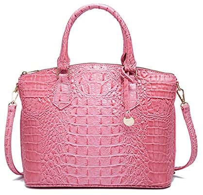 NICOLE & DORIS Handtasche Damen Mittelgroß Kroko Handtaschen Elegante Schultertaschen Lackleder Henkeltasche Umhängetasche Tote Tasche für Büro Shopper Reisen Rosa