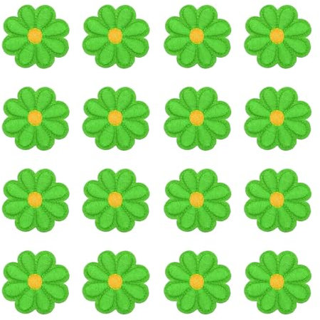 sourcing map 24Pcs Flower Iron on Patches, Green Embroidered Sew Applique Hand Crochet Appliques 1.65IN Flower Embroidery Patches for Clothes Sewing DIY Craft Hats Shoes Gift Package