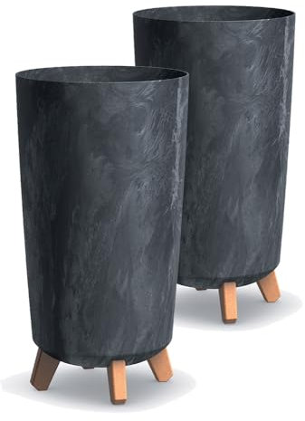 Tymar Übertöpfe groß mit Füßen, Blumenübertopf, Blumentopf Gross, Blumenkübel matt, Pflanzkübel für Außen und Innen ((2pack) Beton Anthrazit ; Höhe 44,5 cm/ø 24 cm)