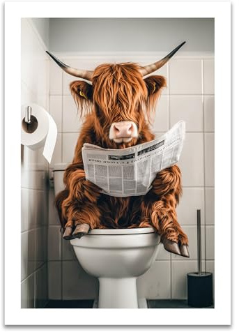 ARTFAVES® Poster - Kuh auf Toilette | Wanddeko Wandbild Badezimmer Toilette WC Bad Witzig | ohne Rahmen | 21 x 30 cm