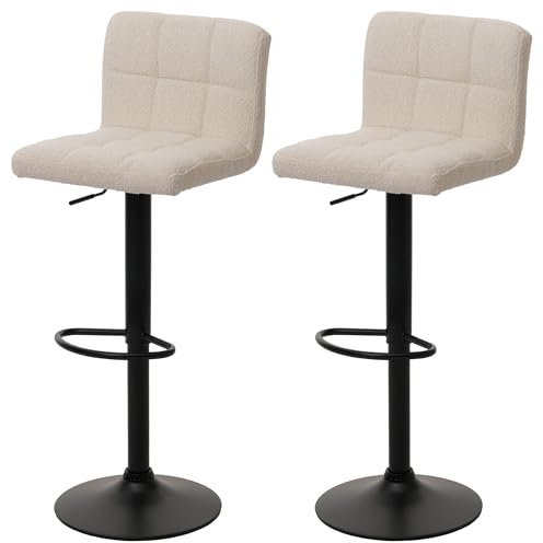 Mendler 2er-Set Barhocker HWC-G87, Tresenhocker Barstuhl, höhenverstellbar drehbar, Stoff Boucle (450g/m²) FSC® - Creme-beige