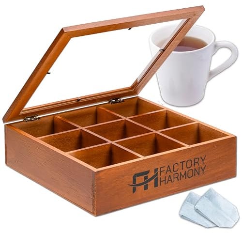 FACTORY HARMONY Scatola Porta Tisane in Legno, Organizer per Tè, Infusi e Capsule Caffè