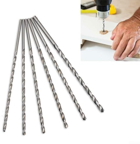 Packung mit vier extra langen HSS-Bohrern mit je einer Länge von 200 mm, geeignet für mehrere Anwendungen (1 Stück 8 mm)
