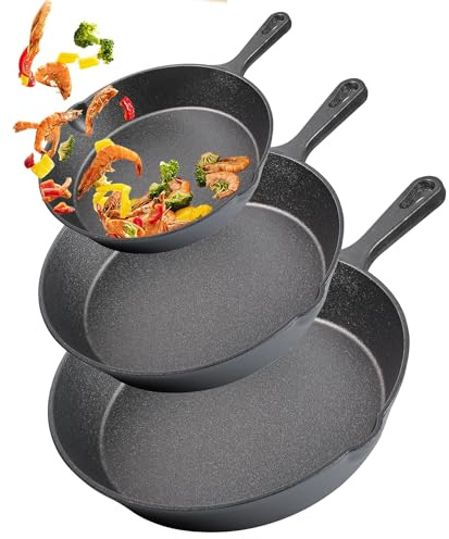 Vivicreate Cast Iron Skillet Pan Set of 3 – Pre-Seasoned Sartenes de Hierro Fundido – 6, 8, 10 Frying Pans for Stove, Oven, Grill – Heavy Duty Sartén Hierro Fundido Cookware Set