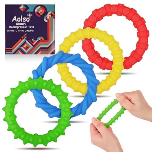 Aolso Sensorisches Zappelspielzeug, 4er-Pack Dehnbare Zappelarmbänder, Zappel-Dekompressionsspielzeug, Zappel-Anti-Stress-Spielzeug für autistische Kinder und Erwachsene mit besonderen Bedürfnissen