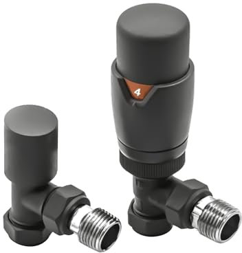 Anthracite Thermostatic Radiator Valve Angled - 15mm x R 1/2 TRV & Lock Shield