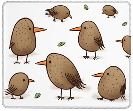 Quadratisches Mauspad, 25,4 x 30,5 cm, rutschfeste Gummiunterseite, personalisierbar, wasserdicht, Gaming-Mauspad für kabellose Maus, Computer, Laptop, Büro, Zuhause, Kiwi-Vögel, niedlich