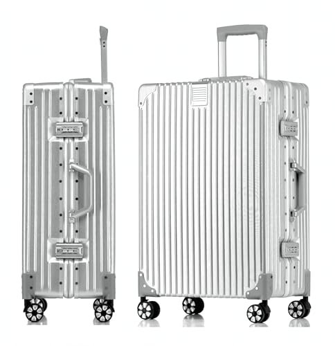 Generisch Koffer Handgepäck · Silber · Alu-Rahmen · Hartschalen in Polycarbonat · Trolley Reisegepäck · Reisekoffer mit 4 Doppelräder · TSA Zahlenschloss · XXL-78 cm