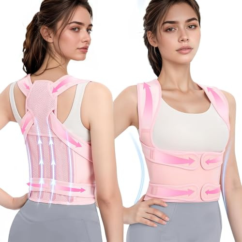 TOSZOLY Correcteur de Posture, Posture Correcteur dos Femme Homme, Soutien Lombaire Respirant et Réglable, pour Offrant un Soulagement de la Douleur du dos et des Epaules,Correction du Bossu(Rose,L)
