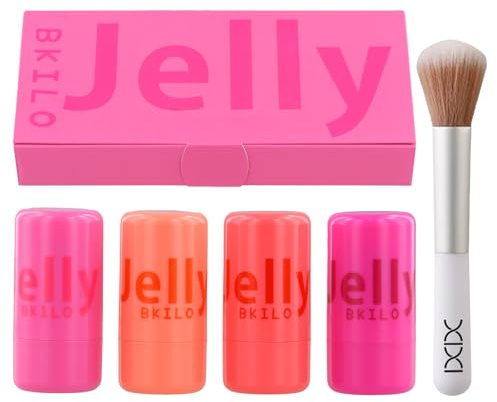 4 Blush Stick con Pennello - Blush Liquido a Lunga Tenuta, Waterproof e Non Untuoso, Idratante e Sfumabile, per Guance, Occhi e Labbra, per il Contorno del Viso, Set per Tutti Tipi di Pelle