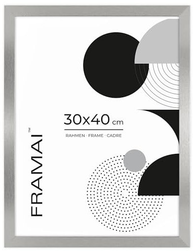 FRAMAI® Bilderrahmen 30x40 cm Silber MDF Umweltfreundlichem Rahmen mit Bruchsicheren Plexi, Aufhänger und Aufsteller