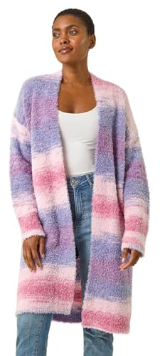Roman Women Fluffy Cardigan Ladies Winter Cardi Longline Edge to Edge Ombre Coatigan Casual Sparkly Glittery Jacket Knitwear Knitted Autumn Fleecy Cosy Soft Coats