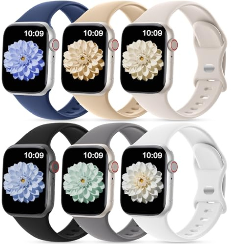 CeMiKa 6 Stück Sport Kompatibel mit Apple Watch Armband 40mm 41mm 38mm 42mm | Silikon Weiches Atmungsaktiv Armband Kompatibel mit iWatch Series 11 10 9 8 7 6 5 4 3 SE SE3 SE2 Damen Herren
