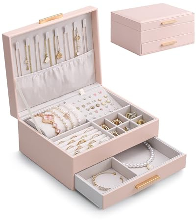 Lolalet 2 Ebenen Schmuckkästchen Schmuckaufbewahrung | Schmuckkoffer Jewelry Organizer Schmuckbox für Ringe Ohrringe Halsketten