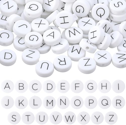 SUNNYCLUE 1 Schachtel Mit 104 Silikon Buchstabenperlen In 26 verschiedenen Ausführungen Flach Rund Gemischt Weiß Kleine Buchstabenperlen Lose Abstandshalter Großpackung Für Schmuckherstellung Geburtst