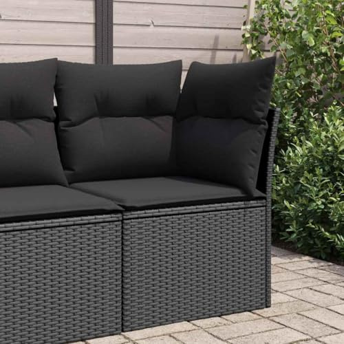 Yunovire Gartensofa-Ecke mit Kissen, Schwarz, aus robustem Poly Rattan, 62x62x69 cm, UV-beständig, wetterfest für Balkon, Terrasse und Garten