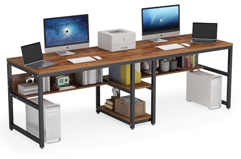 LITTLE TREE Schreibtisch Computertisch 200 x 75 x 60 cm, großer Schreibtisch aus Industriell Holz und Metall als Bürotisch Arbeitstisch für 2 Personen, ideal für Homeoffice Gaming, Braun