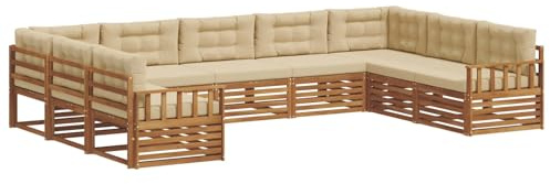 vidaXL Sofagarnituren 9 pcs Natur und Beige Massivholz Akazie, Gartenmöbel, modernes Outdoor-Sofa, Robustes Set, Lounge-Sitz, Terrasse, Komfort für Dein Zuhause