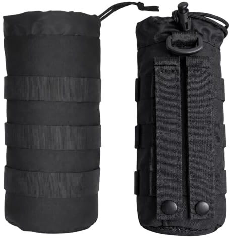BrKern Flaschenhalter Gürtel, 2er-Set Schwarz | Wasserdichte Nylon-Konstruktion, MOLLE-System Kompatibilität, Verstellbarer Gurt, Outdoor Aktivitäten, Radfahren,Wandern