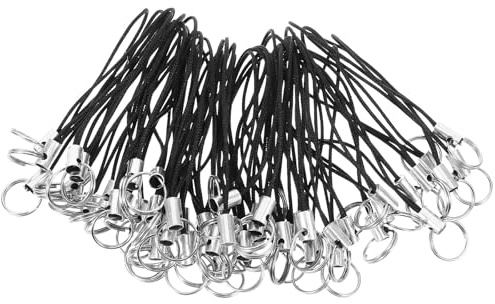 Homoyoyo Lot de 100 Cordelettes en Nylon Noir Dragonne en Métal pour Clés et Pendentifs, Accessoires Faciles à Porter pour Téléphone Portable ou Jouets DIY