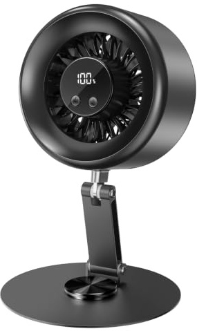 LivElect USB Ventilator, Akku Leiser Tischventilator, LED-Display, 5-Stufen | Sehr leise Turbo-Ventilator, Kühlventilator für Schlafzimmer & Büro , 360° drehbarer Tischlüfter, starker Luftstrom, Schwarz