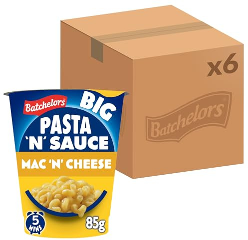 Batchelors Big Pasta 'n' Sauce Mac & Cheese, 85 g (6-Pack) | Hearty Meal Pot, Low Fat, Quick Preparation, Ideal for Lunch or Dinner, On-the-Go