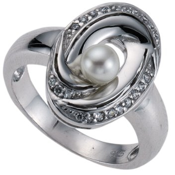 ZEEme Pearls Damenring aus 1 Süßwasserzuchtperle und 22 weißen Zirkonias W:-60 273270650-1-060