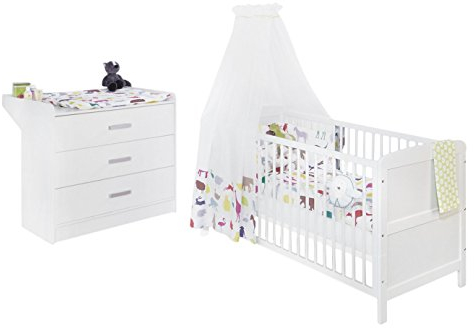 Pinolino Sparset Viktoria breit, 2-teilig, Kinderbett (140 x 70 cm) und breite Wickelkommode mit Wickelansatz, weiß (Art.-Nr. 09 00 22 B)