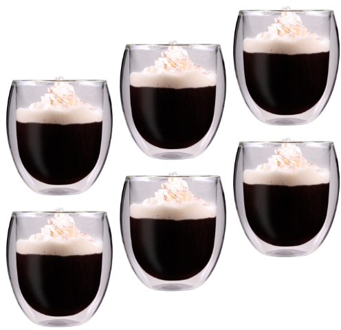 Feelino Latte Macchiato Gläser Doppelwandig, 6er-Set Kaffee Gläser, Doppelwandige Thermo-Gläser, Isolierte Cappuccino Tassen aus Glas, Handgemachtes Glas für Tee und Eiskaffee, 400ml Kaffeegläser