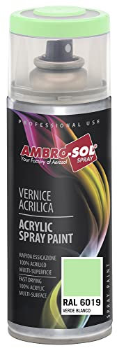 Ambro-Sol V4006019 Smalto Acrilico Multiuso, Vernice Brillante per Interni ed Esterni, Adatto per Qualsiasi Tipo di Materiale, Bomboletta Spray in Banda Stagnata Riciclabile 400 ml, Verde Bianco