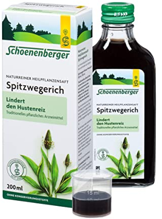 Schoenenberger - Spitzwegerich naturreiner Heilpflanzensaft - 1x 200 ml Glasflasche - freiverkäufliches Arzneimittel - zur Linderung von Hustenreiz - bio
