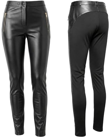 German Wear Lederleggings Damen Echtlederhose aus Lammnappa Stretch Passform Elastischer Bund Besonders Weich Frontreißverschluss Taschendesign